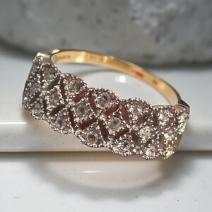 Vintage Avon Intricate Silver Lace Band Ring Clear Crystals Size 6.5